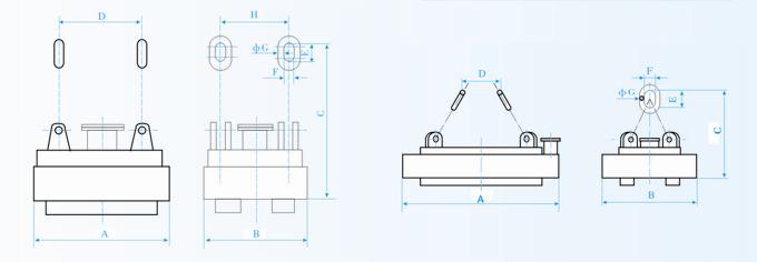 強(qiáng)透磁能力鋼坯圓鋼起吊用電磁鐵MW12系列產(chǎn)品外形圖
